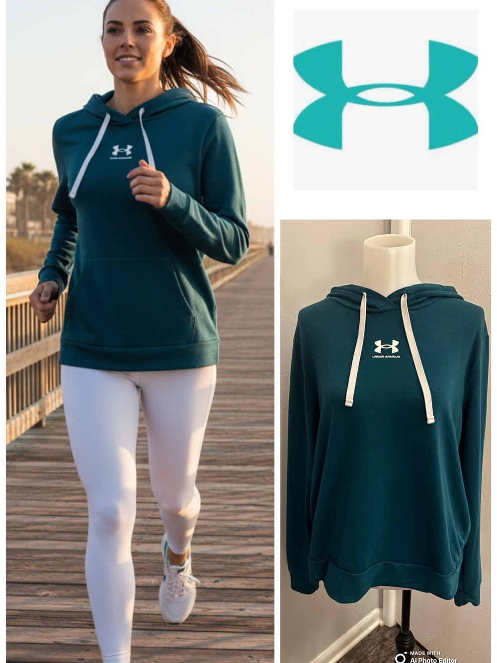 Under Armour Women’s Rival Terry Hoodie - Teal & White - Size Medium (EUC)
